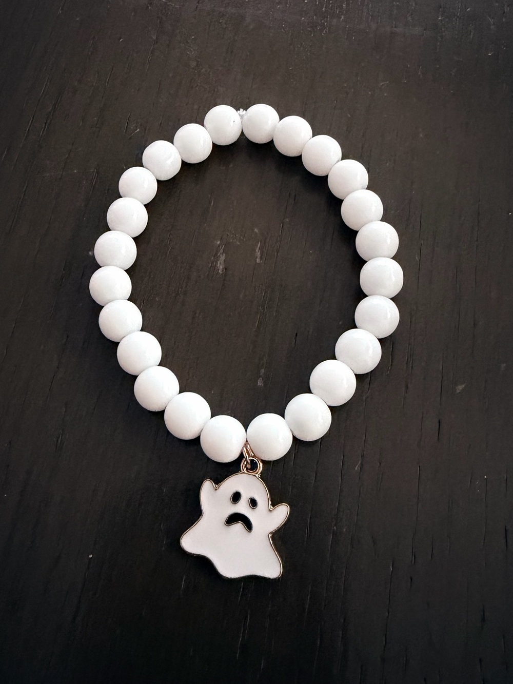 White Beaded Bracelet with Ghost Charm